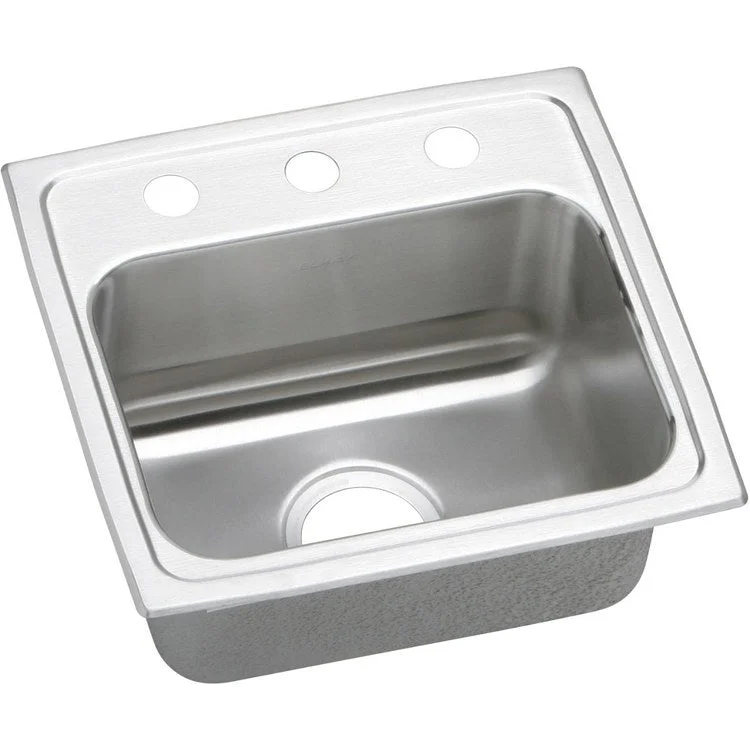 Kitchen Sink Lustertone Classic 17 x 16 Inch Single Bowl 3 Hole ADA Lustrous Satin Drop-In Rectangle Drain Location Center Depth 5-1/2 Inch Quick Clip Mounting System Bottom Only Pads