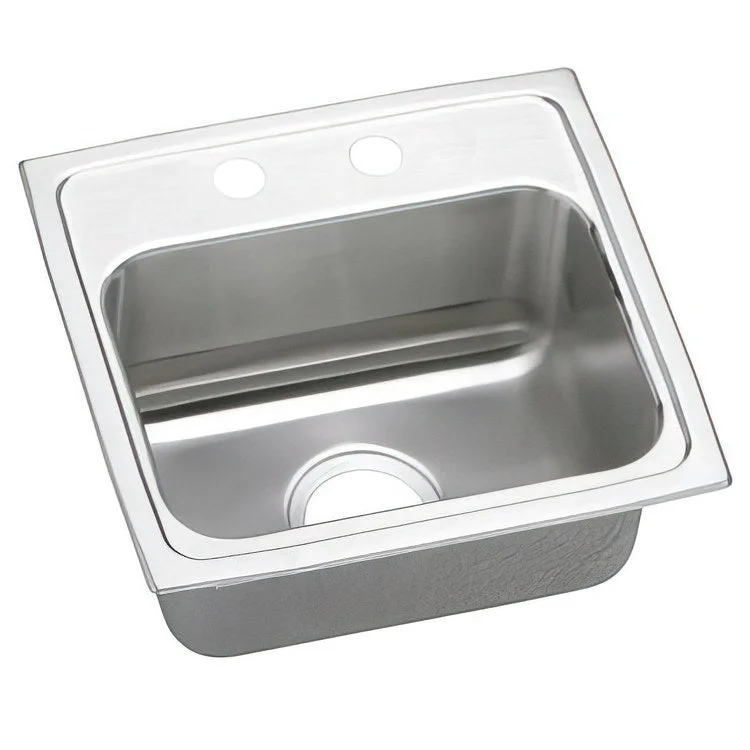 Kitchen Sink Lustertone Classic 17 x 16 Inch Single Bowl 2 Hole ADA Lustrous Satin Drop-In Rectangle Drain Location Center Depth 6 Inch Quick Clip Mounting System Bottom Only Pads