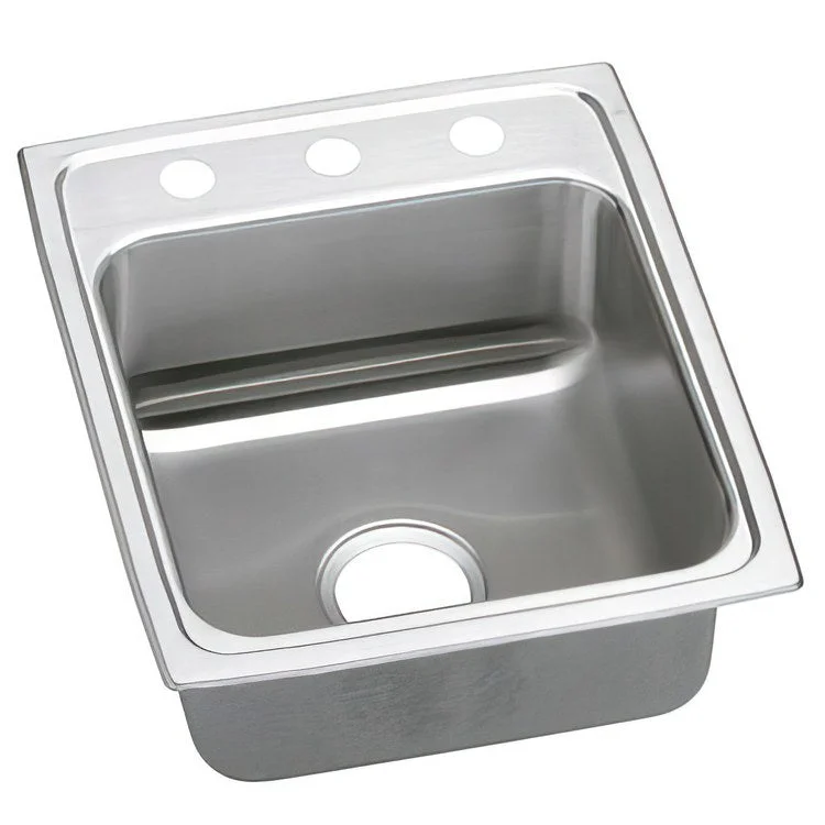 Kitchen Sink Lustertone Classic 17 x 20 Inch Single Bowl ADA Lustrous Satin Drop-In Rectangle Drain Location Rear Center Depth 6 Inch Quick Clip Mounting System Bottom Only Pads