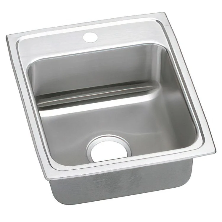 Kitchen Sink Lustertone Classic 17 x 20 Inch Single Bowl 1 Hole ADA Lustrous Satin Drop-In Rectangle Drain Location Rear Center Depth 6 Inch Quick Clip Mounting System Bottom Only Pads