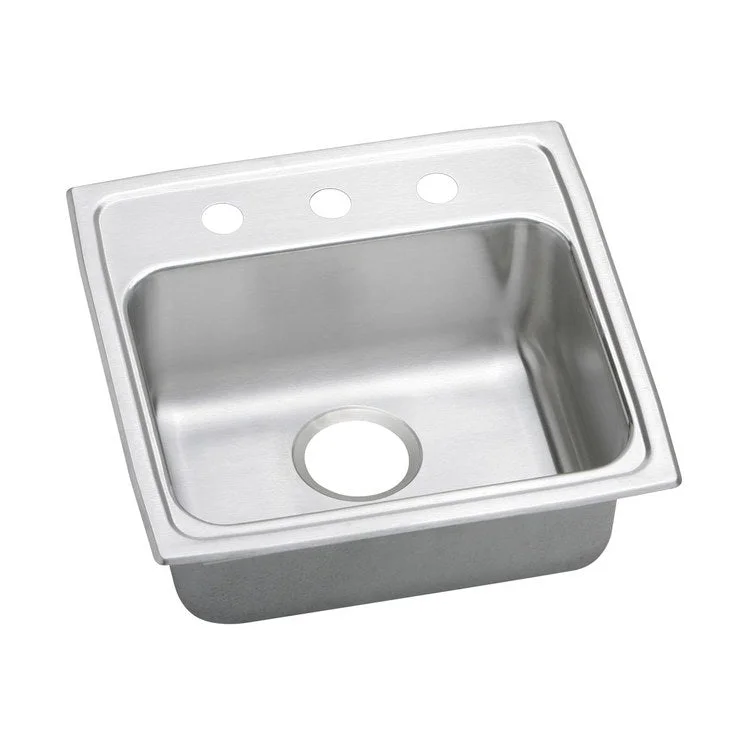 Kitchen Sink Lustertone Classic 19.5 x 19 Inch Single Bowl 1 Hole ADA Lustrous Satin Drop-In Rectangle Drain Location Rear Center Depth 5 Inch Quick Clip Mounting System Bottom Only Pads