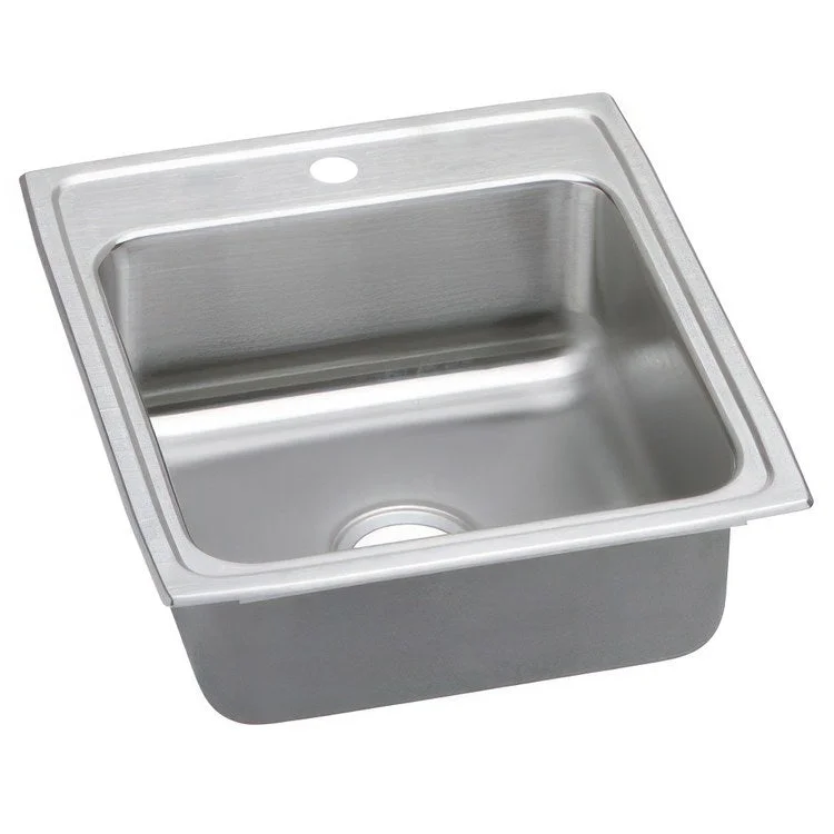 Kitchen Sink Lustertone Classic 19.5 x 22 Inch Single Bowl 1 Hole ADA Lustrous Satin Drop-In Rectangle Drain Location Rear Center Depth 5-1/2 Inch Quick Clip Mounting System Bottom Only Pads