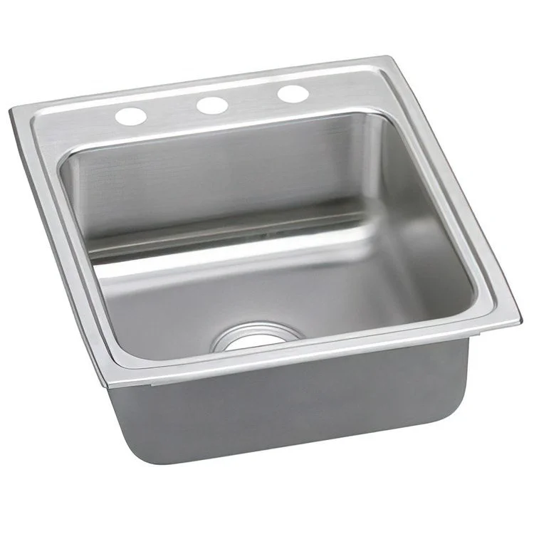 Kitchen Sink Lustertone Classic 19.5 x 22 Inch Single Bowl ADA Lustrous Satin Drop-In Rectangle Drain Location Rear Center Depth 6 Inch Quick Clip Mounting System Bottom Only Pads