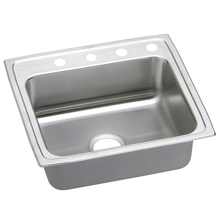 Kitchen Sink Lustertone Classic 22 x 19.5 Inch Single Bowl ADA Lustrous Highlighted Satin Top Mount Rectangle Drain Location Rear Center Depth 5-1/2 Inch Quick Clip Mounting System Full Spray Sides and Bottom