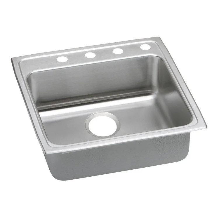 Kitchen Sink Lustertone Classic 22 x 22 Inch Single Bowl 4 Hole ADA Lustrous Highlighted Satin Top Mount Rectangle Drain Location Rear Center Depth 5-1/2 Inch Quick Clip Mounting System Full Spray Sides and Bottom