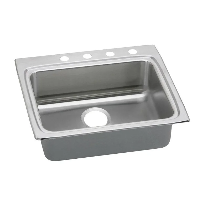 Kitchen Sink Lustertone Classic 25 x 22 Inch Single Bowl ADA Lustrous Satin Drop-In Rectangle Drain Location Rear Center Depth 5 Inch Quick Clip Mounting System Bottom Only Pads