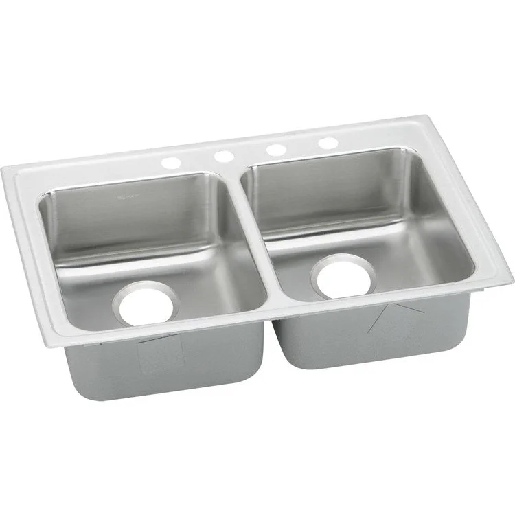 Lustertone Classic 33" Equal Double Bowl ADA Stainless Steel Quick-Clip Drop-In Kitchen Sink with 3 Holes