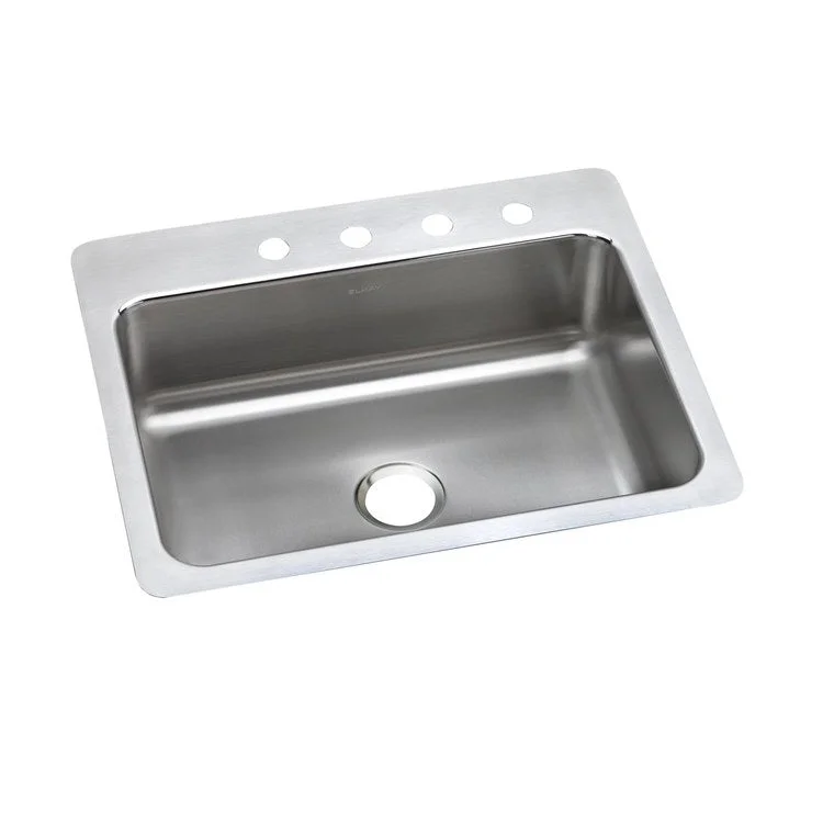 Kitchen Sink Lustertone Classic 27 x 22 Inch Single Bowl 2 Hole Lustrous Satin Drop-In Undermount Drain Location Center Slim Rim Sides and Bottom Pads