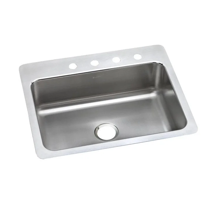 Kitchen Sink Lustertone Classic 27 x 22 Inch Single Bowl 4 Hole Lustrous Satin Drop-In Undermount Drain Location Center Slim Rim Sides and Bottom Pads