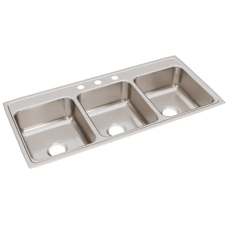 Kitchen Sink Lustertone Classic 46 x 22 Inch Triple Bowl 3 Hole Lustrous Satin Drop-In Drain Location Center Bottom Only Pads