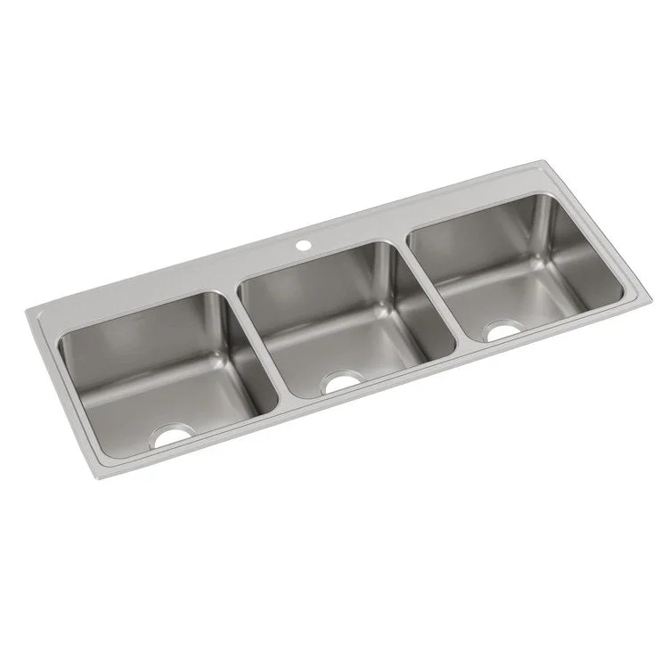 Kitchen Sink Lustertone Classic 54 x 22 Inch Triple Bowl 1 Hole Lustrous Satin Drop-In Drain Location Center Bottom Only Pads