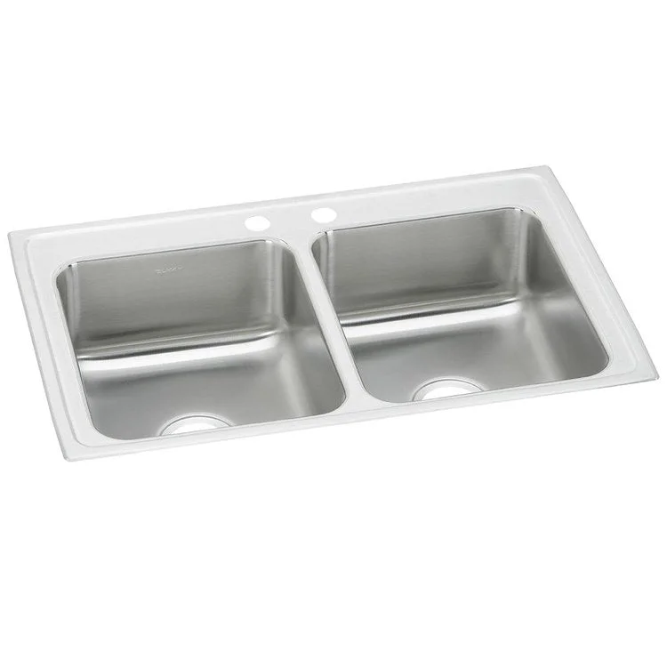 Kitchen Sink Celebrity 33 x 21.25 Inch Double Bowl Equal 2 Hole Brushed Satin Drop-In Drain Location Center Bottom Only Pads