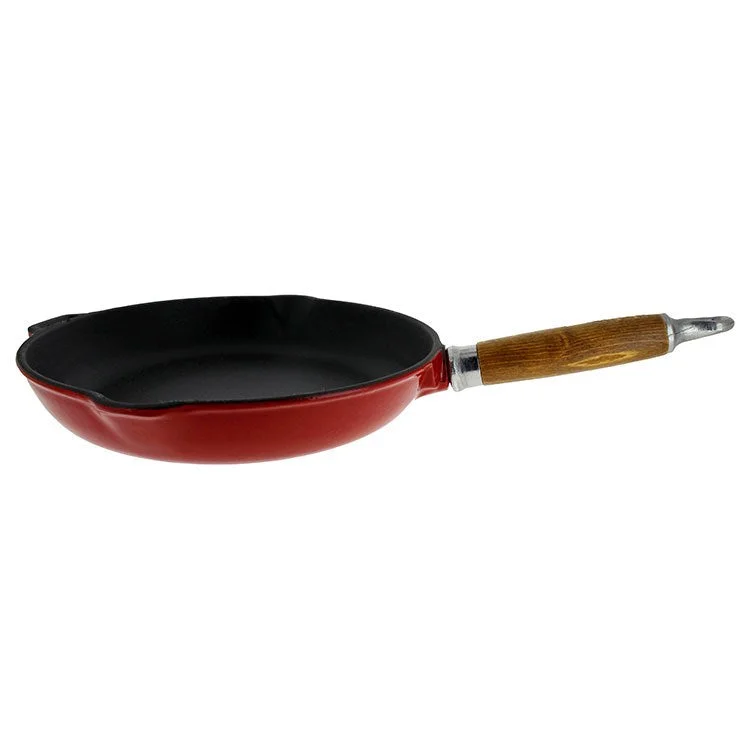 Chasseur French 10" Enameled Cast Iron Fry Pan with Wood Handle and Spouts