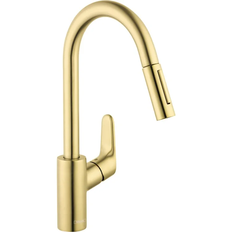 Kitchen Faucet Focus 1 Lever ADA Brushed Gold Optic Brass Pull Down 2 Function High Arc 150 Degree Swivel 1.75 Gallons per Minute