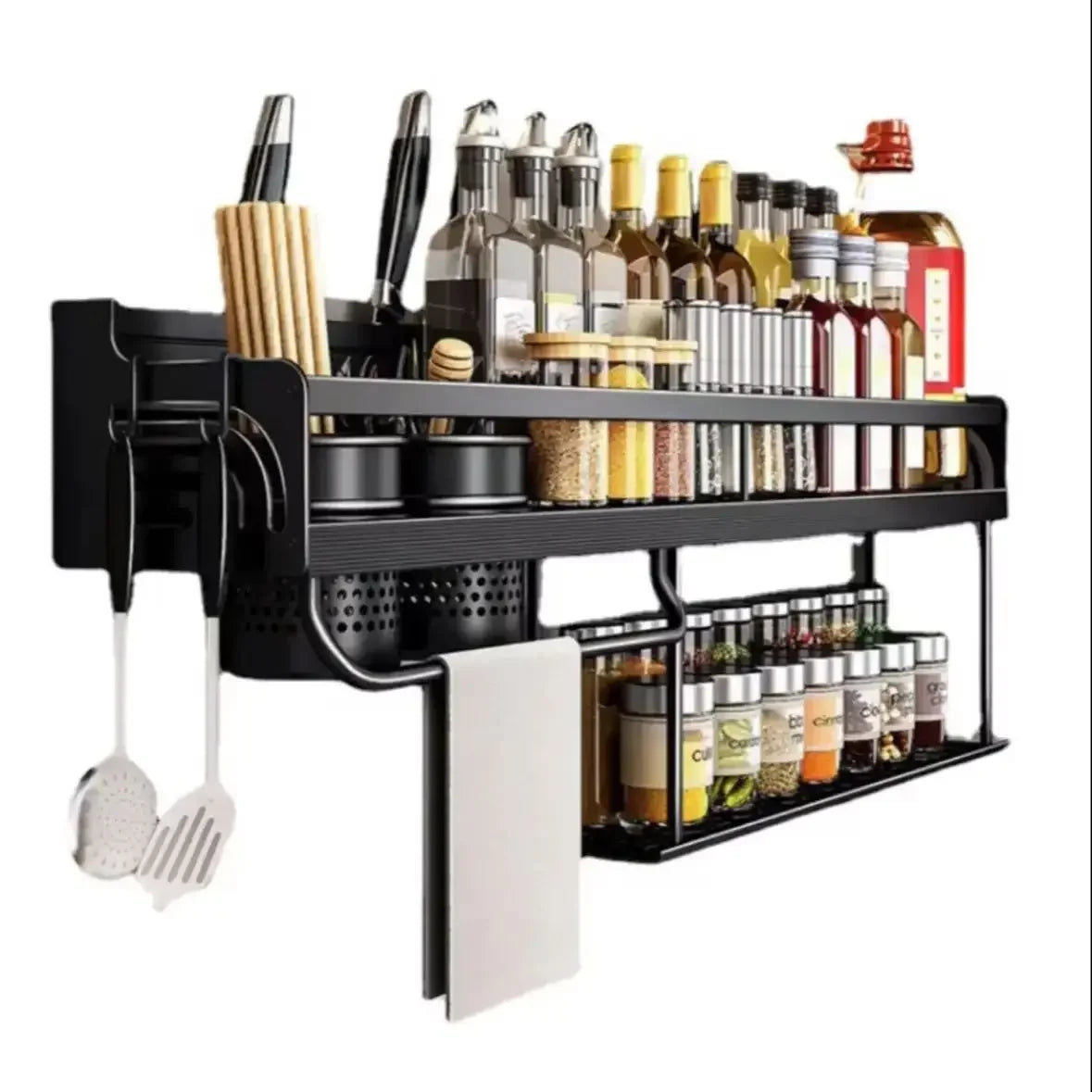 Kitchen Shelf Wall-mounted Spice Storage Racks Punch-free Kitchen Knife Holder Wall Season Bottle Chopstick Tube Shelf Organizer