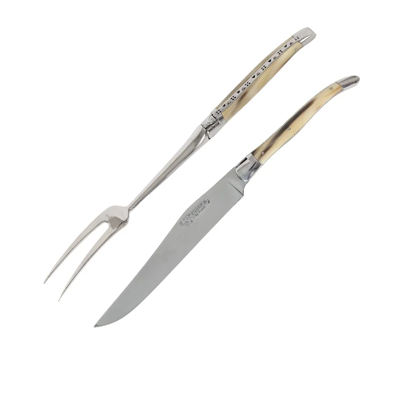 Laguiole En Aubrac 2pc Forged Carving Knife Set Solid Horn