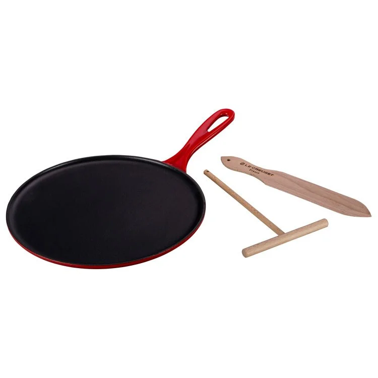 Cast Iron Crepe Pan with Rateau and Spatula - Cerise