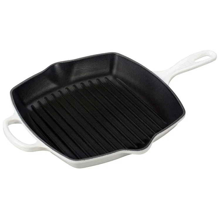 Signature 10.25" Cast Iron Square Skillet Grill - White