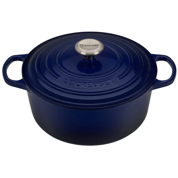 Signature 5.5-Quart Cast Iron Round Dutch Oven with Stainless Steel Knob - Indigo