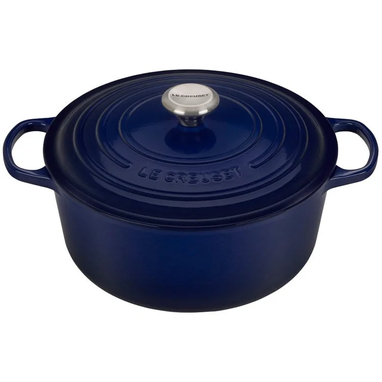 Signature 7.25-Quart Cast Iron Round Dutch Oven with Stainless Steel Knob - Indigo