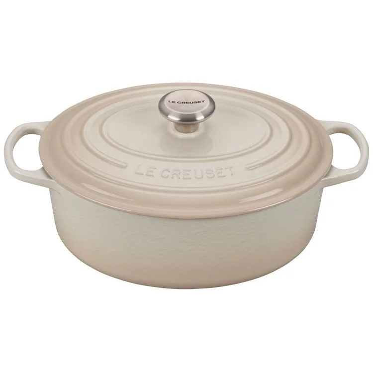 Signature 5-Quart Cast Iron Oval Dutch Oven with Stainless Steel Knob - Meringue