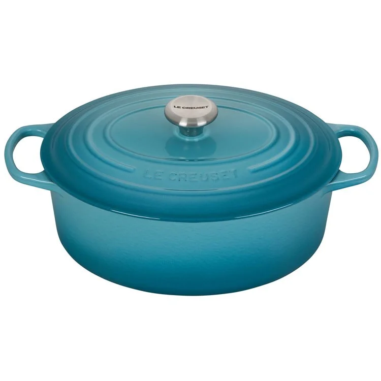 Signature 6.75-Quart Cast Iron Oval Dutch Oven with Stainless Steel Knob - Caribbean