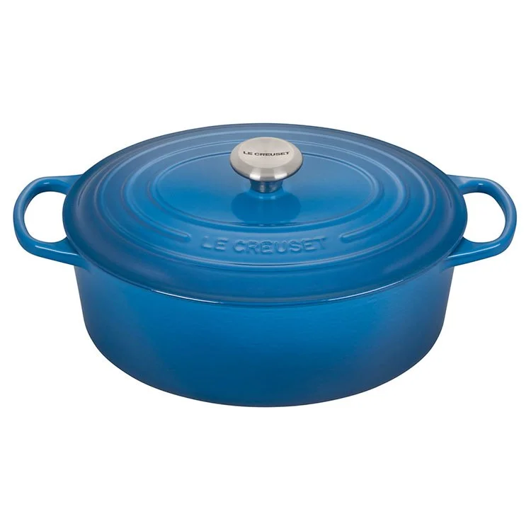 Signature 6.75-Quart Cast Iron Oval Dutch Oven with Stainless Steel Knob- Marseille