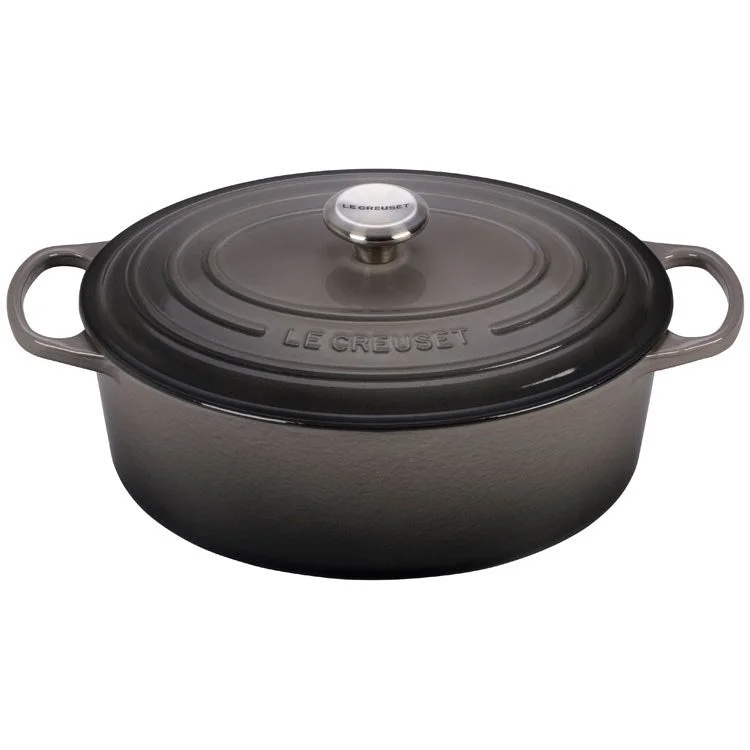 Signature 6.75-Quart Cast Iron Oval Dutch Oven with Stainless Steel Knob - Oyster