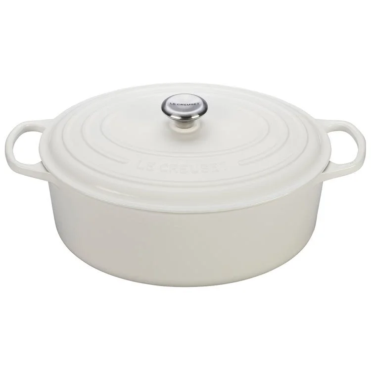 Signature 9.5-Quart Cast Iron Oval Dutch Oven with Stainless Steel Knob - White