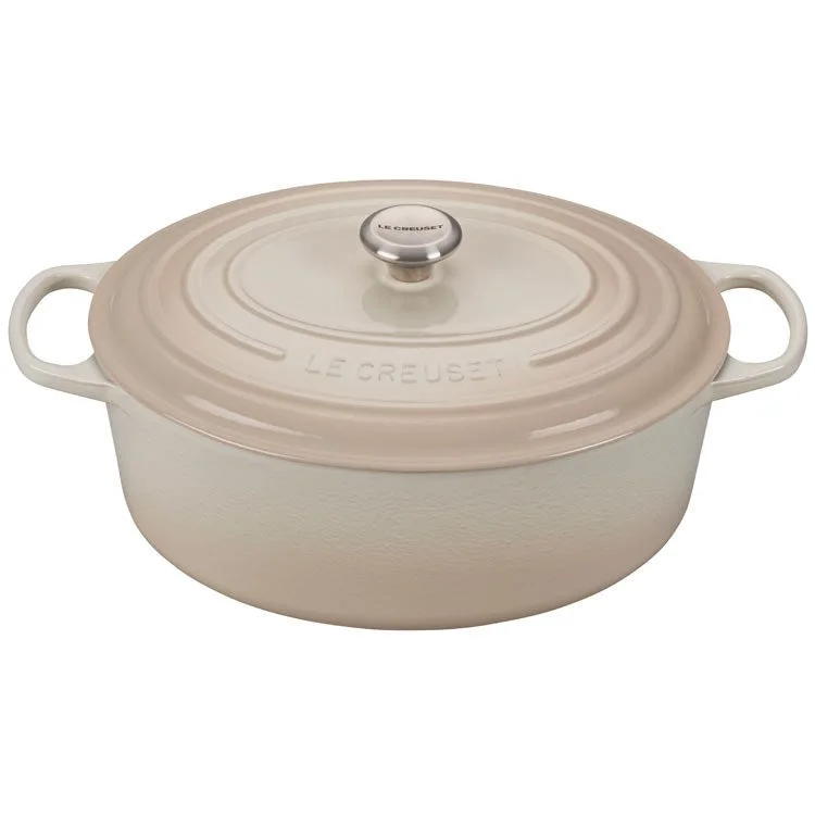 Signature 9.5-Quart Cast Iron Oval Dutch Oven with Stainless Steel Knob - Meringue