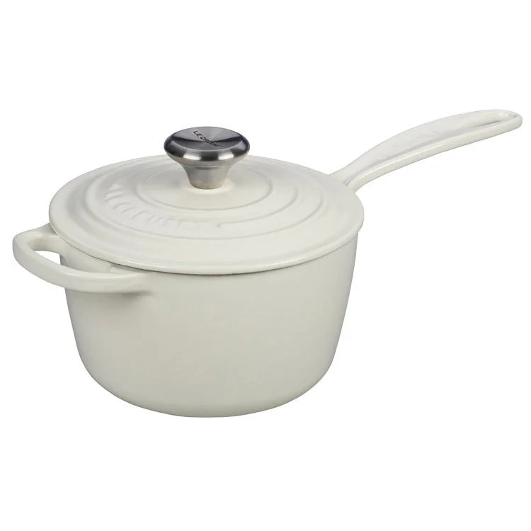 Signature 1.75-Quart Cast Iron Saucepan with Stainless Steel Knob - White