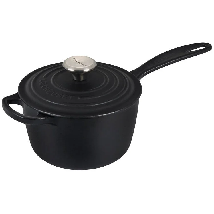 Signature 1.75-Quart Cast Iron Saucepan with Stainless Steel Knob - Licorice