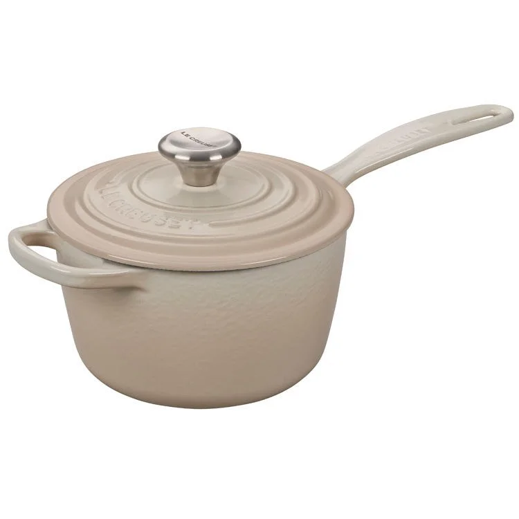 Signature 1.75-Quart Cast Iron Saucepan with Stainless Steel Knob - Meringue