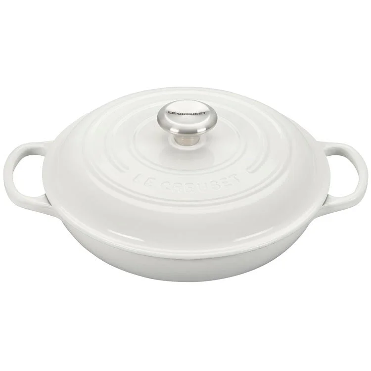 Signature 2.25-Quart Cast Iron Braiser with Stainless Steel Knob - White