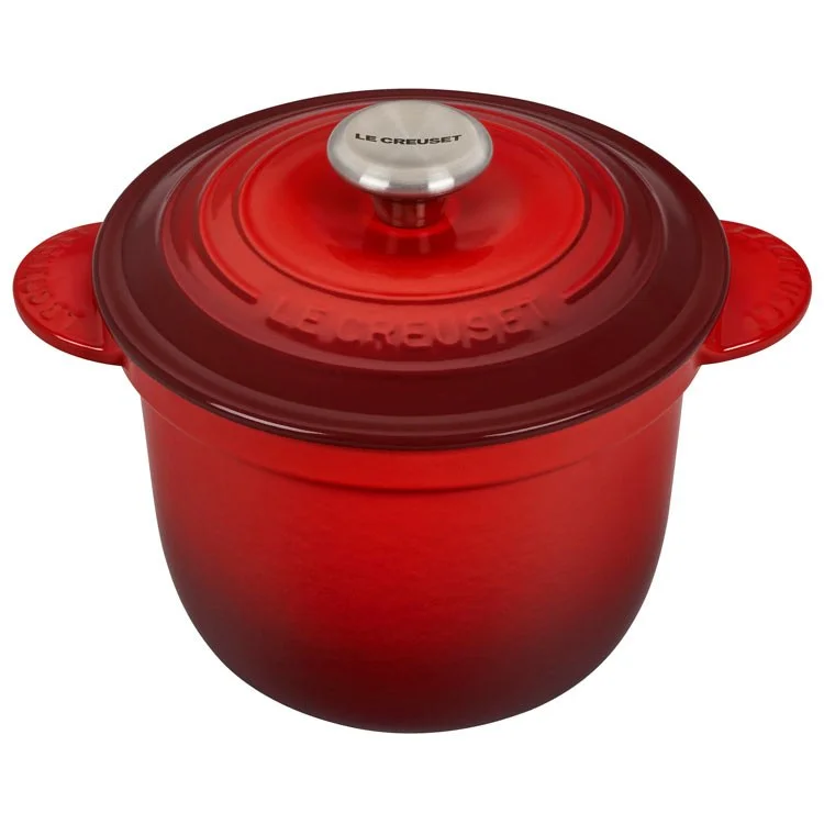 2.25-Quart Cast Iron Rice Pot with Stainless Steel Knob & Stoneware Insert - Cerise