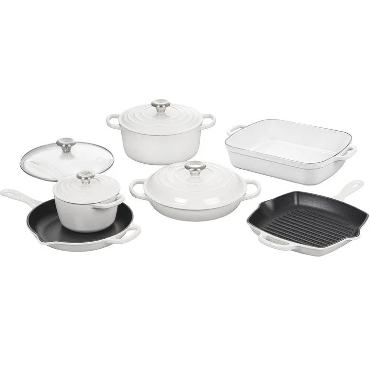 Signature 10-Piece Cast Iron Cookware Set - White