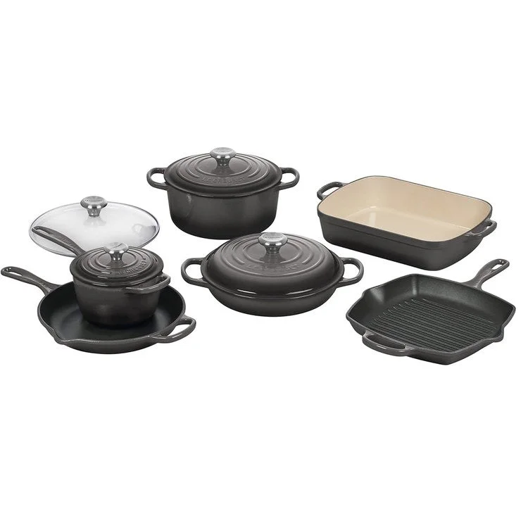 Signature 10-Piece Cast Iron Cookware Set - Oyster