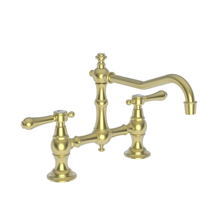 Kitchen Faucet Chesterfield Bridge 8 Inch Spread 2 Lever ADA Satin Brass PVD Spout Height 6-3/8 Inch Spout Reach 9-7/16 Inch 1.8 Gallons per Minute