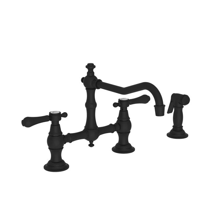 Kitchen Faucet Chesterfield Bridge 8 Inch Spread 2 Lever ADA Flat Black Pull Out Sidespray Spout Height 6-3/8 Inch Spout Reach 9-1/2 Inch 1.8 Gallons per Minute