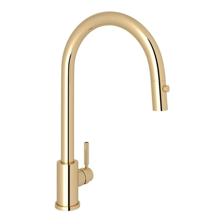 Kitchen Faucet Holborn 1 Lever English Gold Dual Spray Pull Down C-Spout 1.75 Gallons per Minute