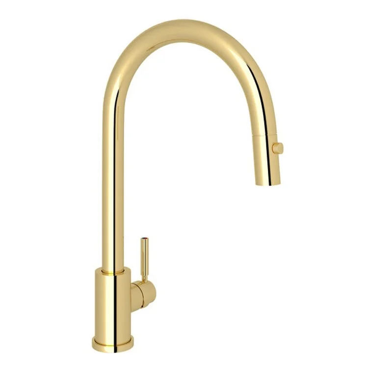 Kitchen Faucet Holborn 1 Lever Unlacquered Brass Dual Spray Pull Down C-Spout 1.75 Gallons per Minute