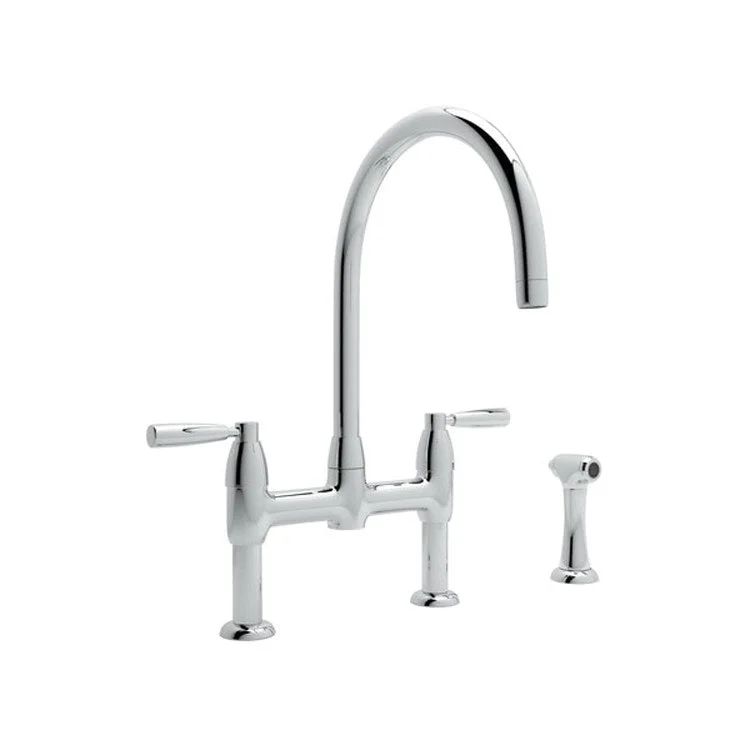 Kitchen Faucet Holborn Contemporary 8 Inch Spread 2 Lever CEC Polished Chrome Swivel C-Spout 3 Hole 1.8 Gallons per Minute