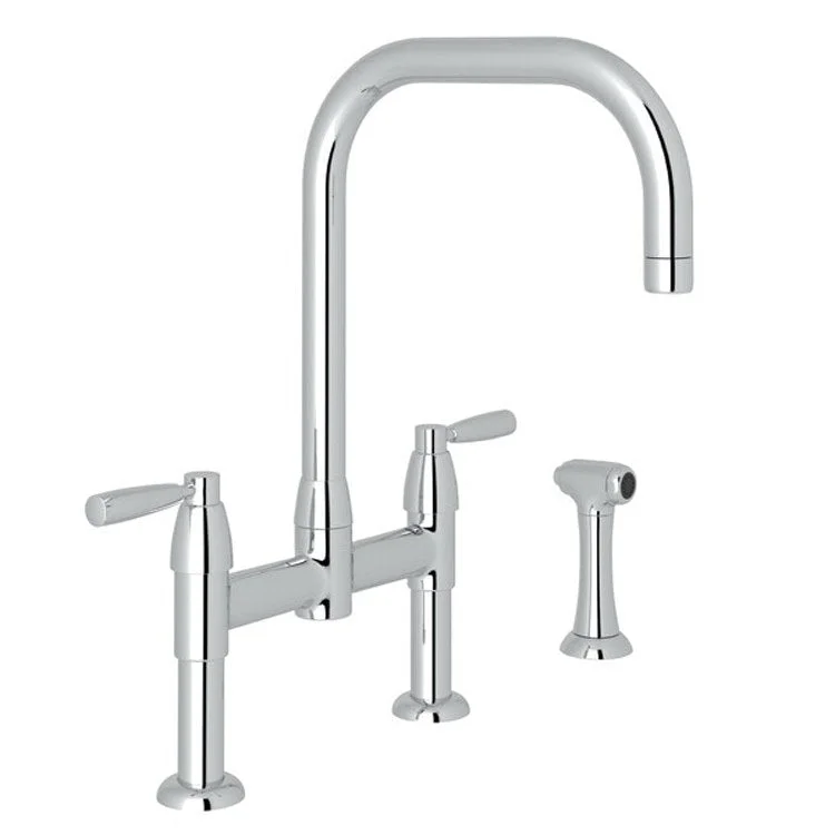 Kitchen Faucet Holborn 8 Inch Spread 2 Lever Polished Nickel Bridge U-Spout 1.8 Gallons per Minute