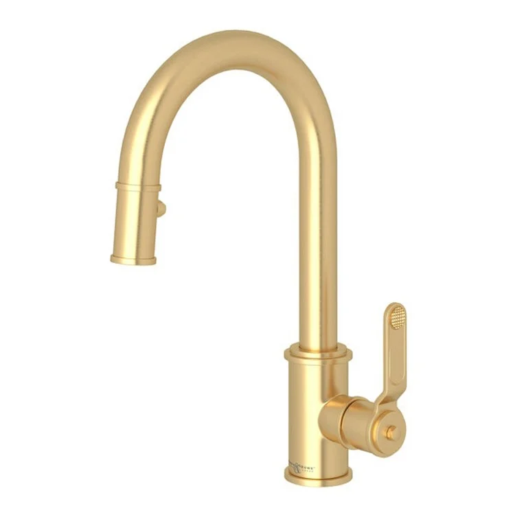 Kitchen Faucet Armstrong with Touchless Technology 1 Lever Satin English Gold Pull Down C-Spout Touchless Senses Presence 1.75 Gallons per Minute