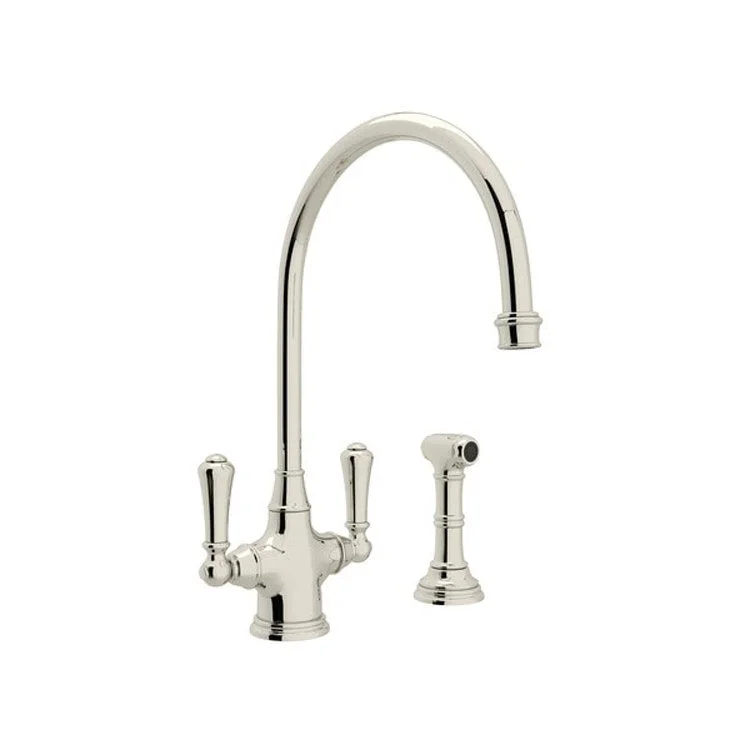 Kitchen Faucet Georgian Era 2 Lever Polished Nickel C-Spout 1.8 Gallons per Minute