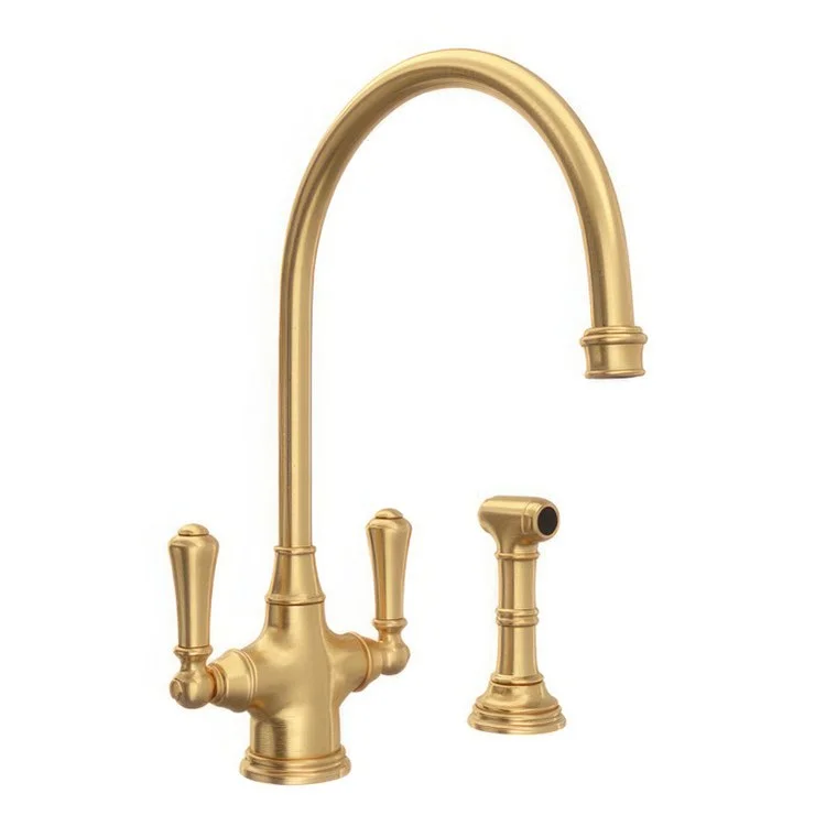 Kitchen Faucet Georgian Era 2 Lever Satin English Gold C-Spout 1.8 Gallons per Minute