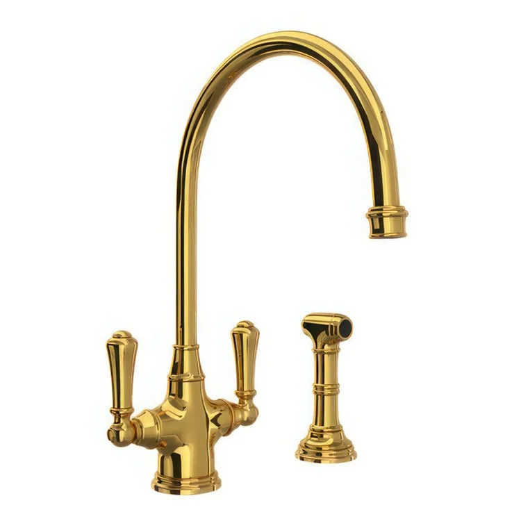 Kitchen Faucet Georgian Era 2 Lever Unlacquered Brass C-Spout 1.8 Gallons per Minute