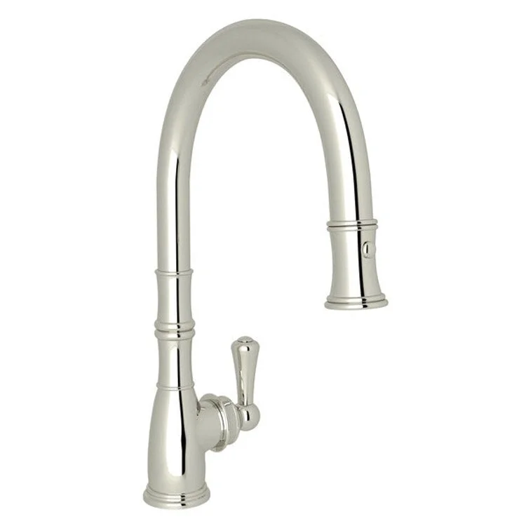 Kitchen Faucet Georgian Era 1 Lever Polished Nickel Pull Down Swivel C-Spout 1.8 Gallons per Minute