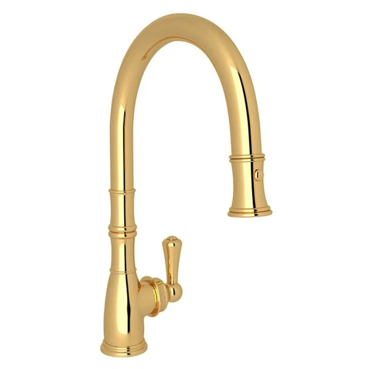 Kitchen Faucet Georgian Era 1 Lever Unlacquered Brass Pull Down Swivel C-Spout 1.8 Gallons per Minute