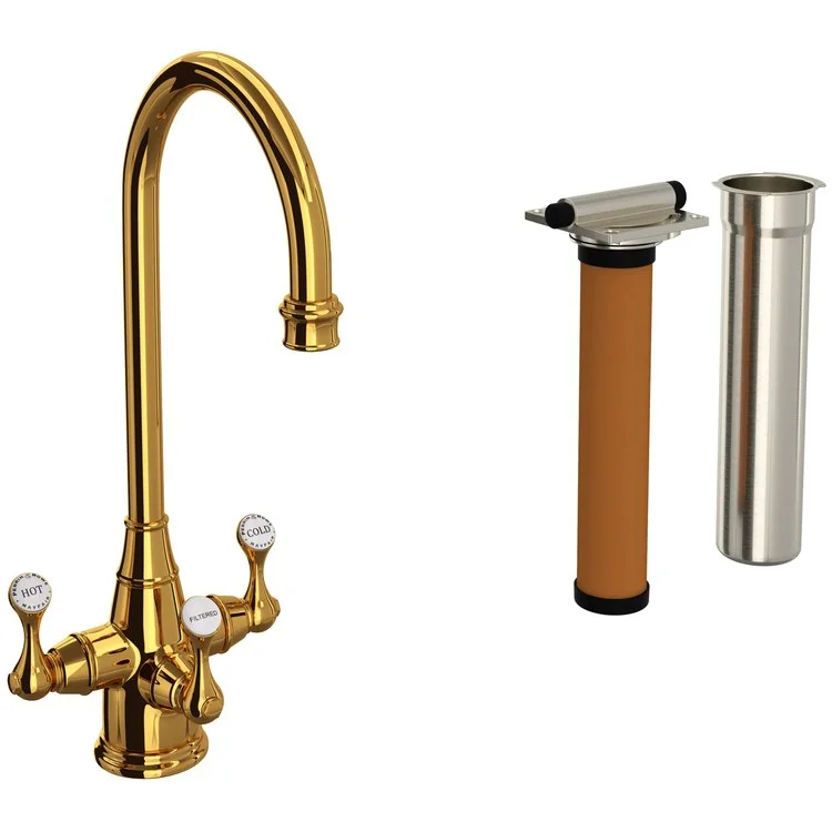 Bar Faucet Georgian Era with Filtration Kit 3 Lever C-Spout with 0.5GPM Filtration Feature Unlacquered Brass 1.5 Gallons per Minute